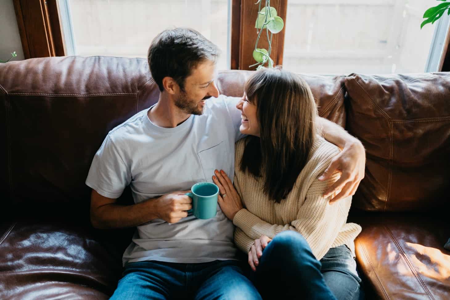 living room engagement photos