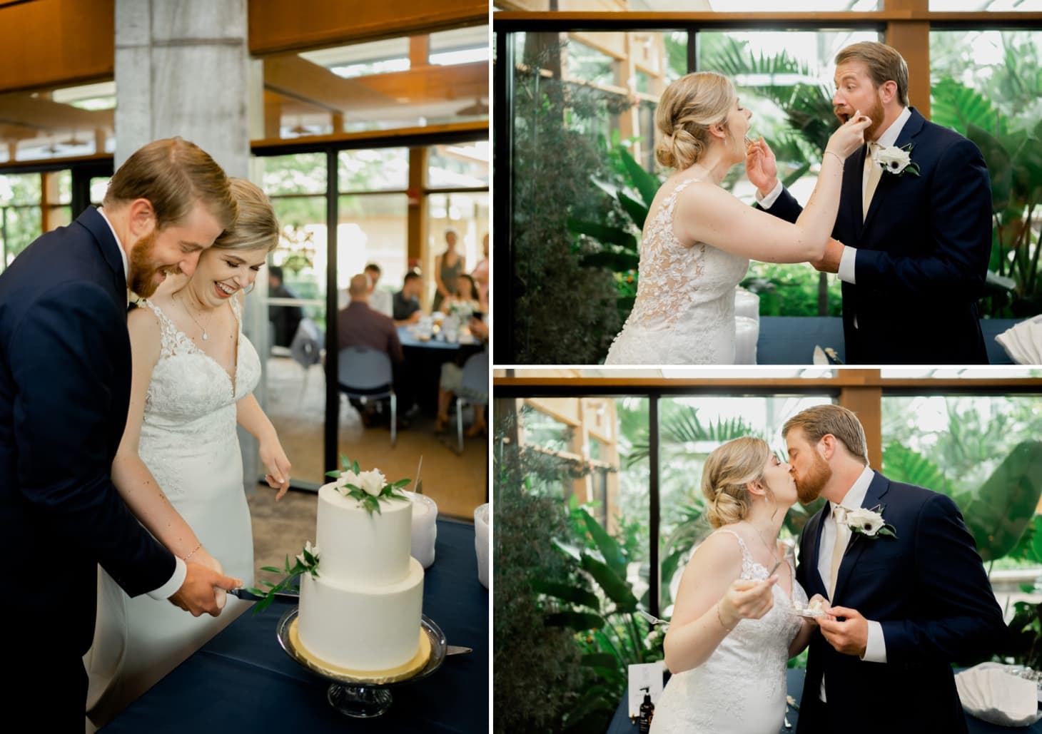 51 bride and groom cake cutting at reiman gardens reception