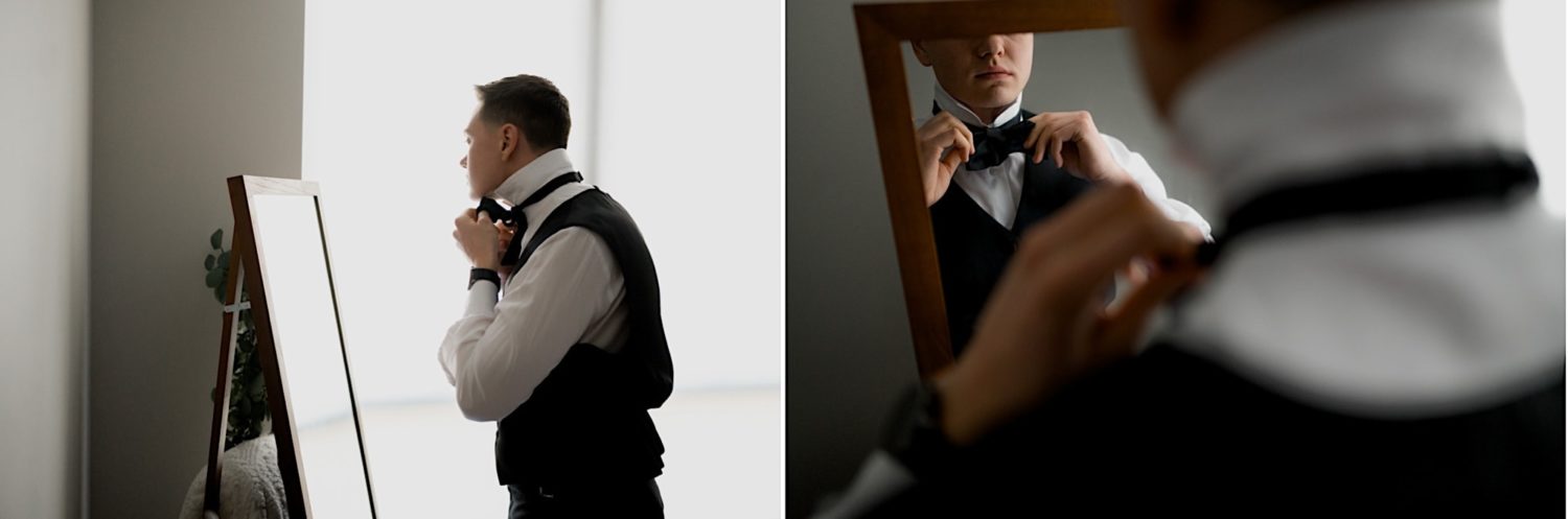 groom getting ready portraits before river center wedding des moines