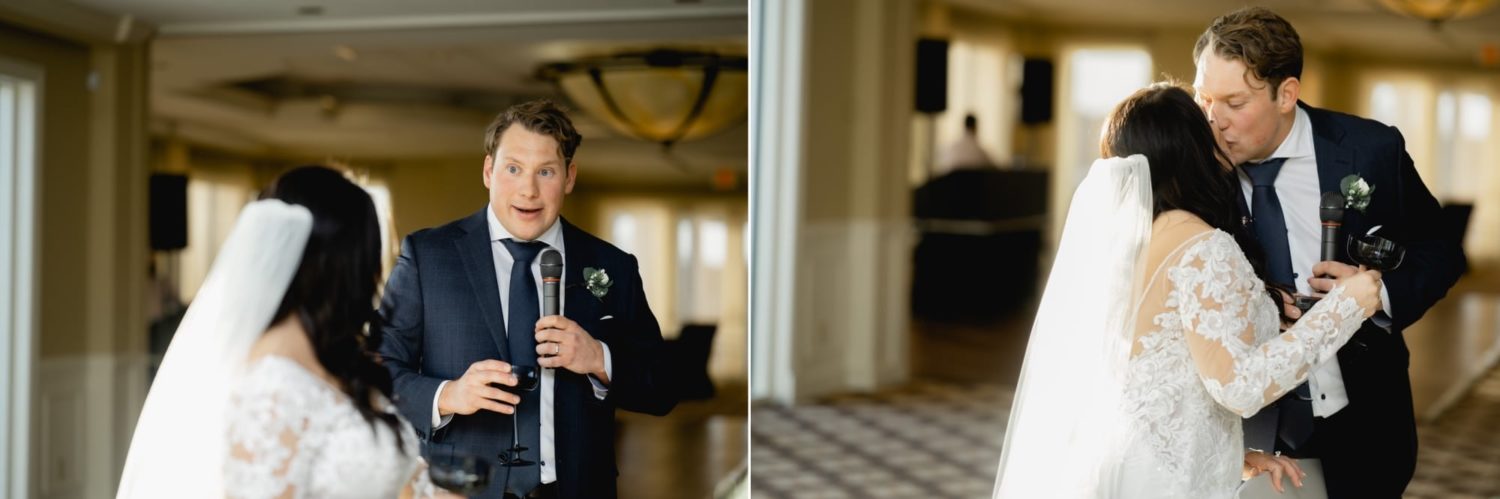 Groom welcome speech at wedding reception at Glen Oaks country club