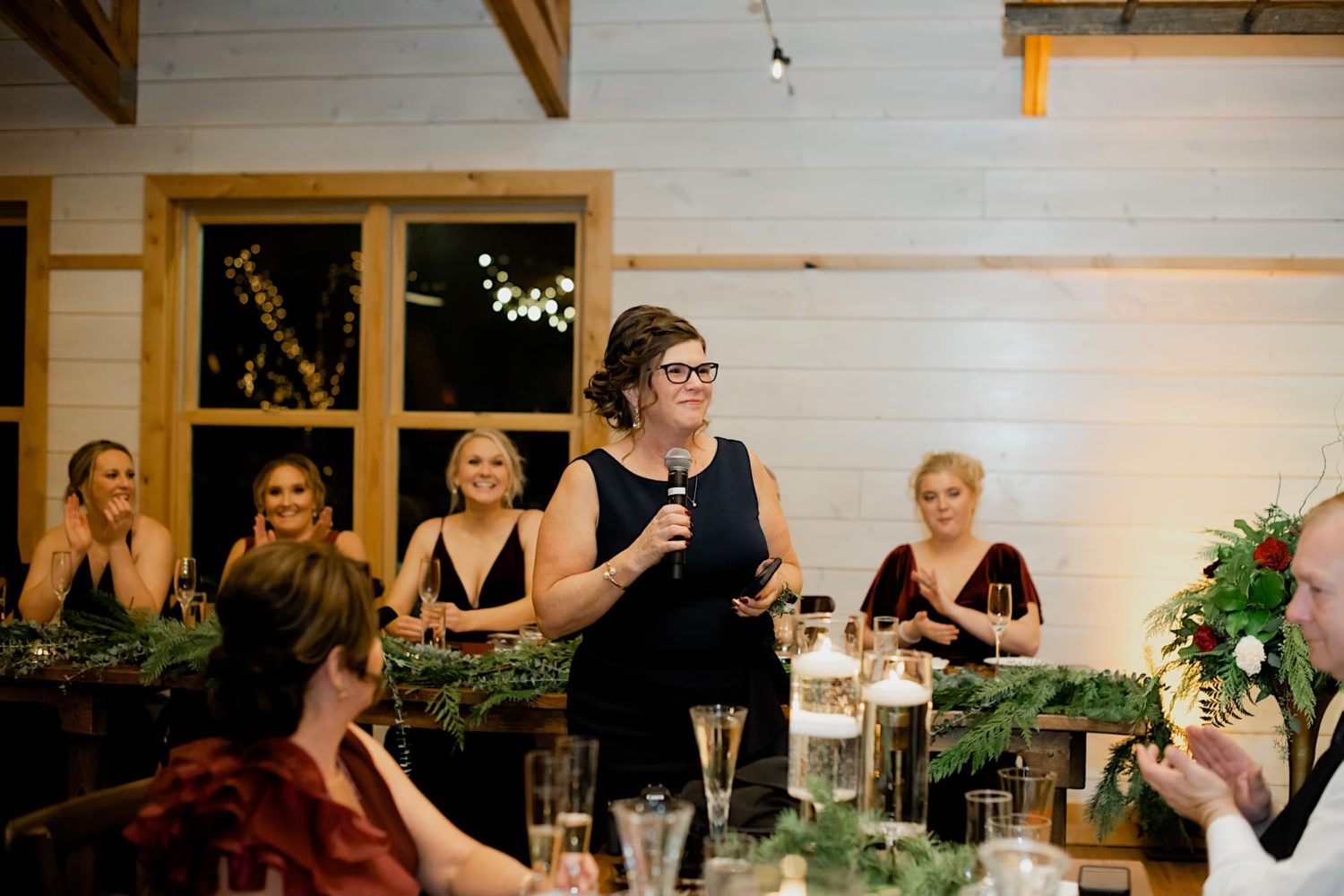 wediding toasts at vennebu hill rustic barn wedding reception