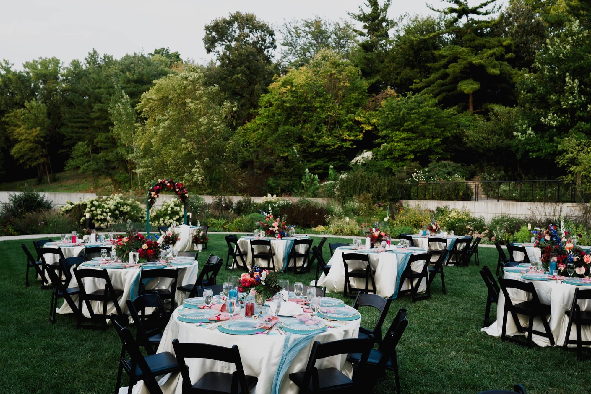 Wedding reception details outdoors at the Botanical Center Des Moines wedding