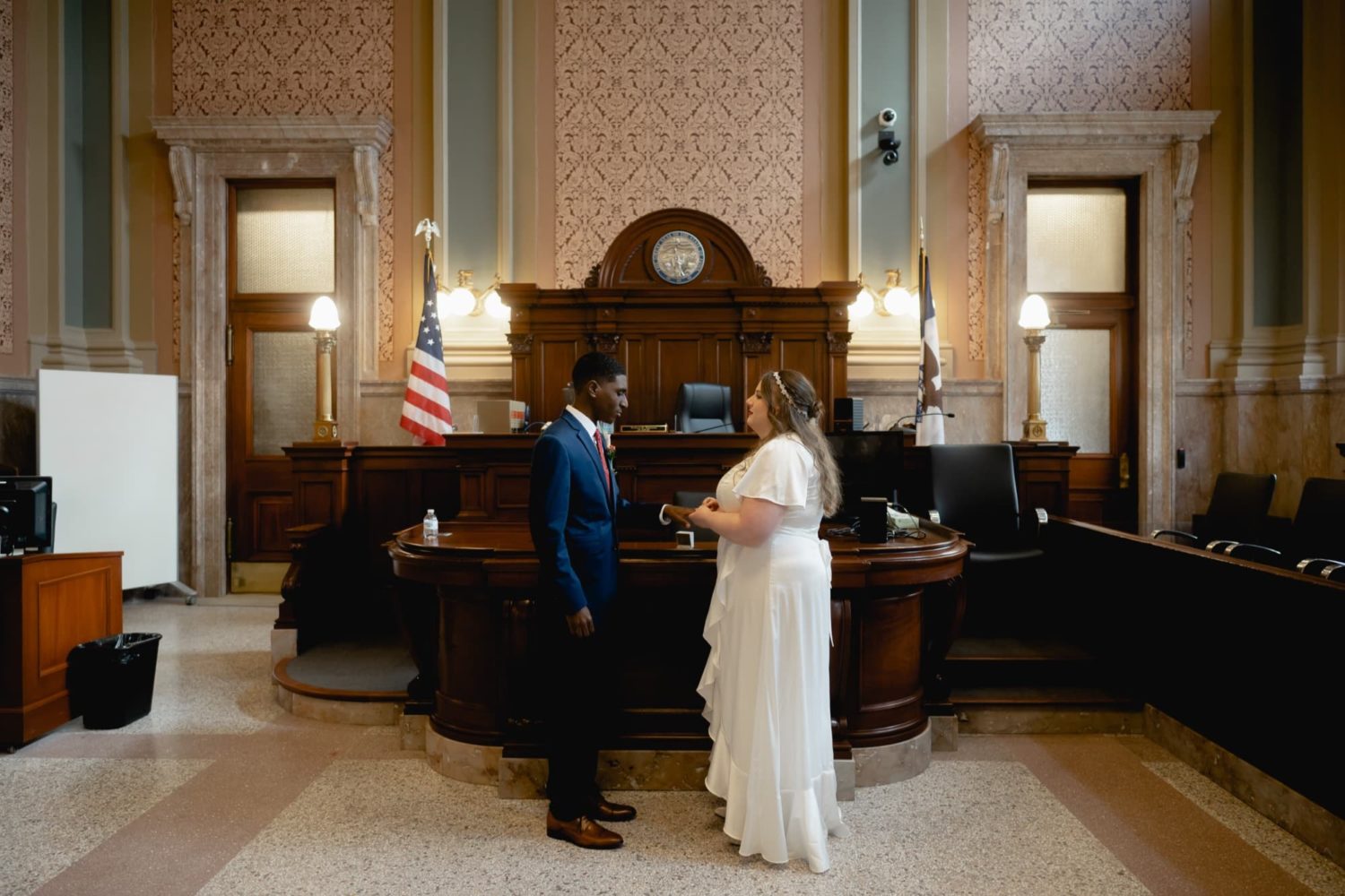 Photographs of getting married in a courthouse