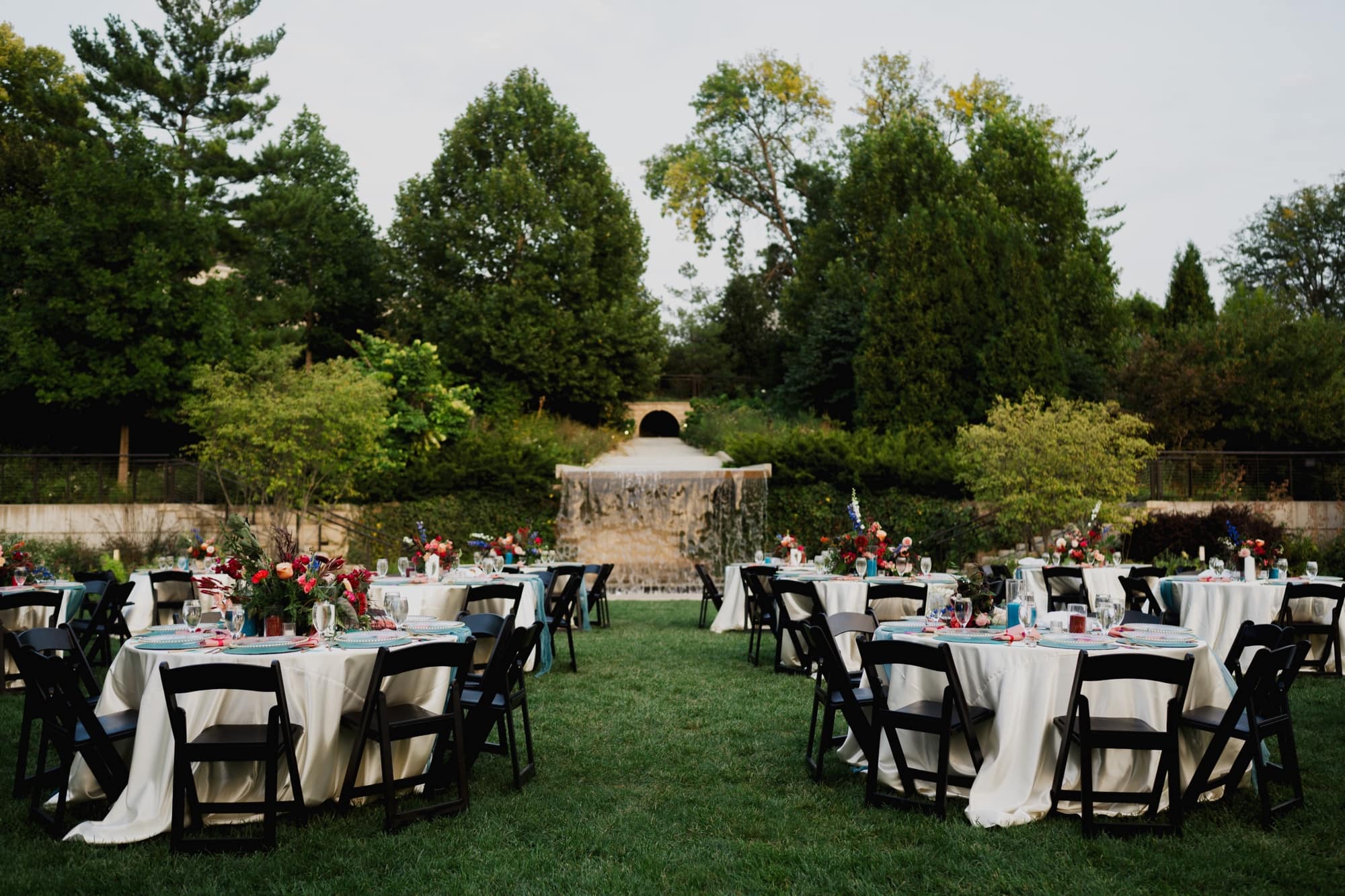 Outdoor set up for greater Des Moines botanical Garden wedding