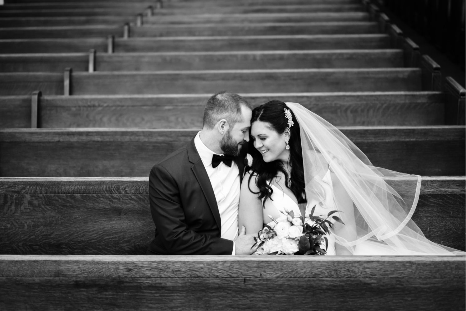 Bridal church portraits in black and white