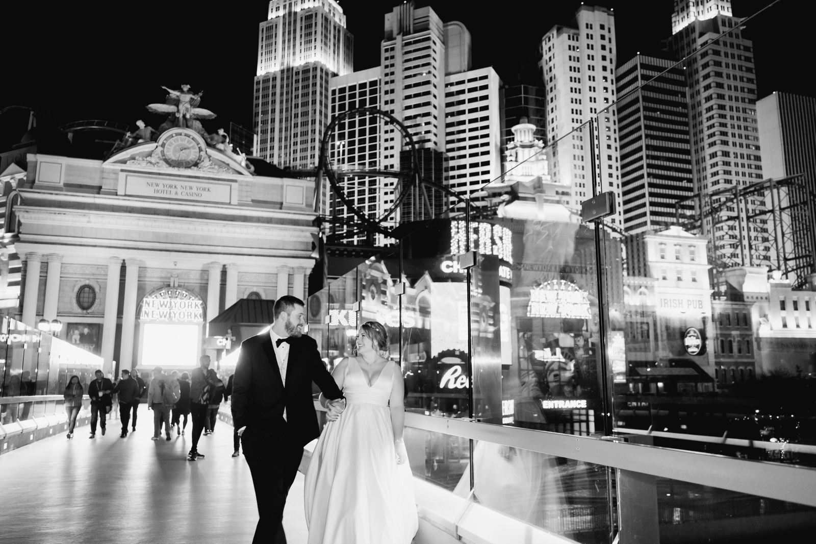 Night portraits of bride and groom in Las Vegas