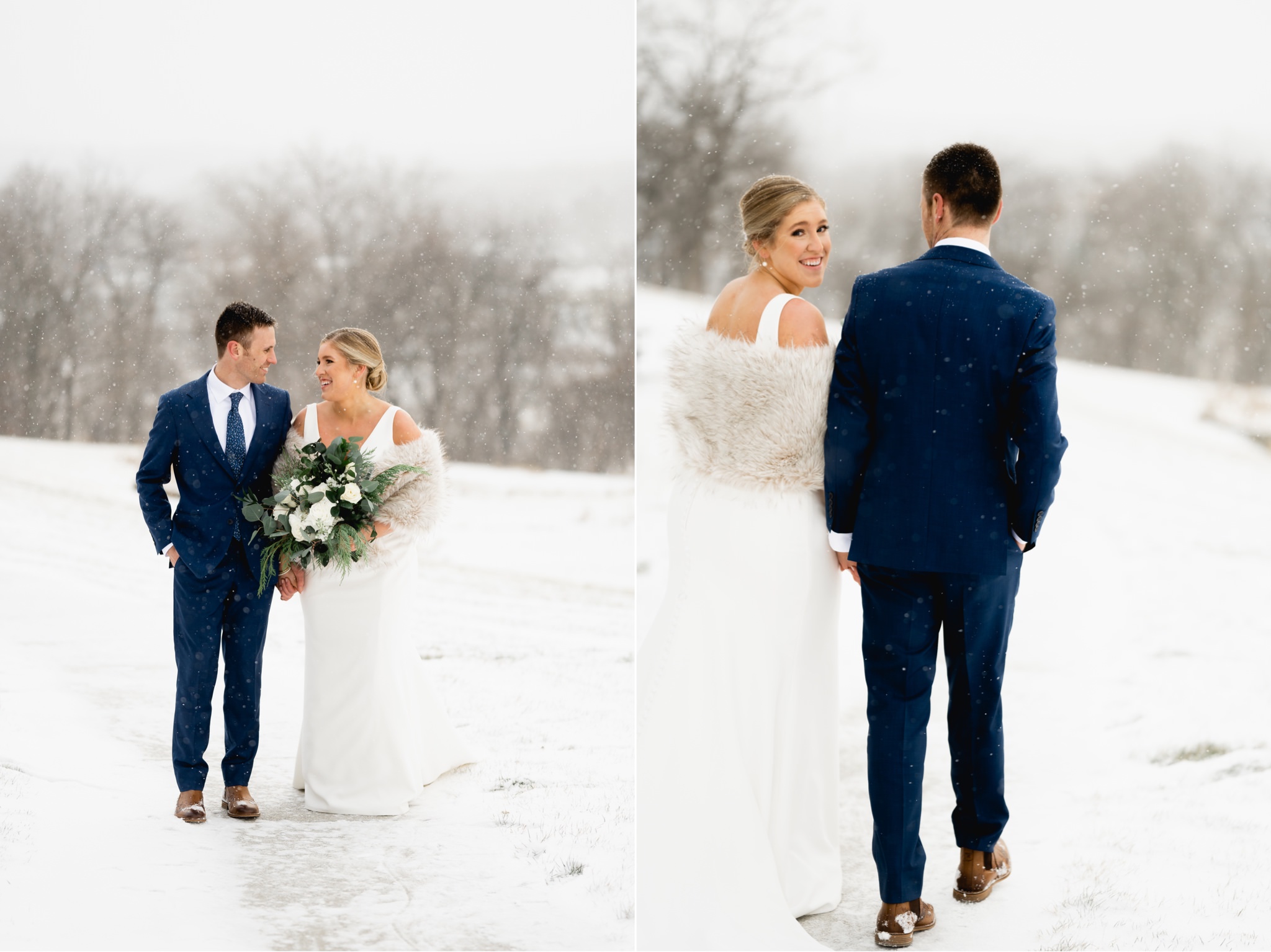 beautiful snowy wedding day portraits