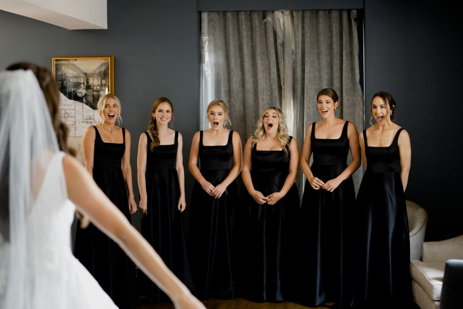 bridesmaid reveal at hotel fort des moines in iowa