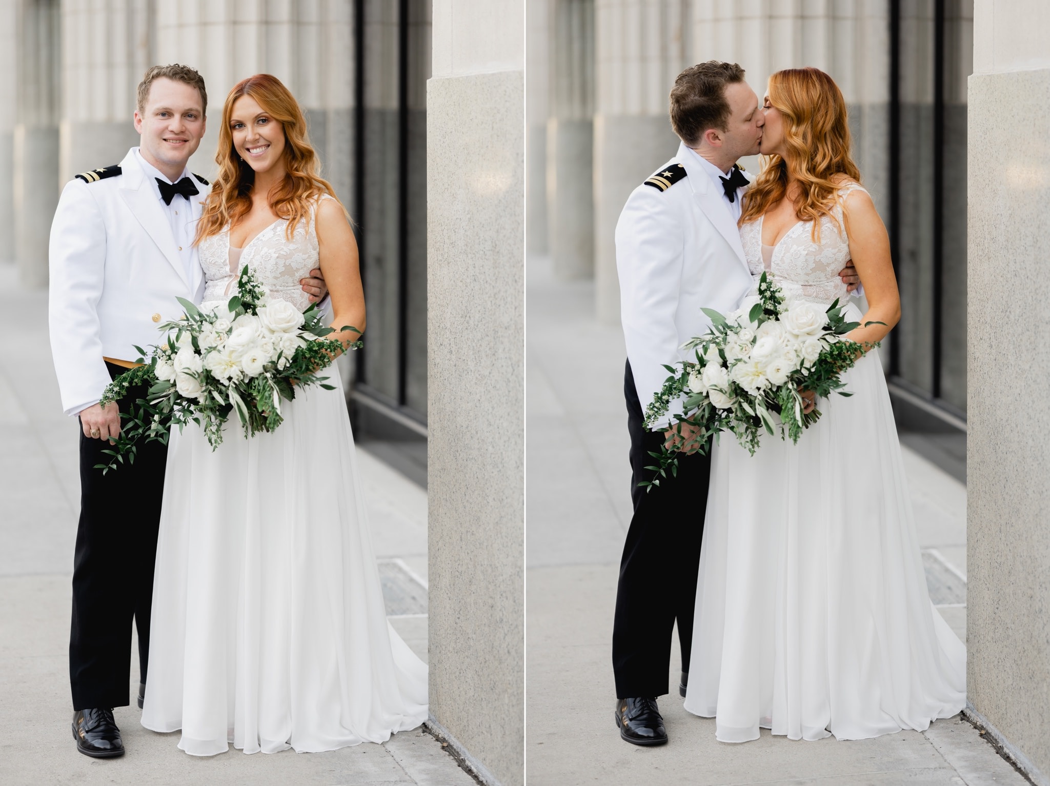 bride and groom portraits outside of surety hotel