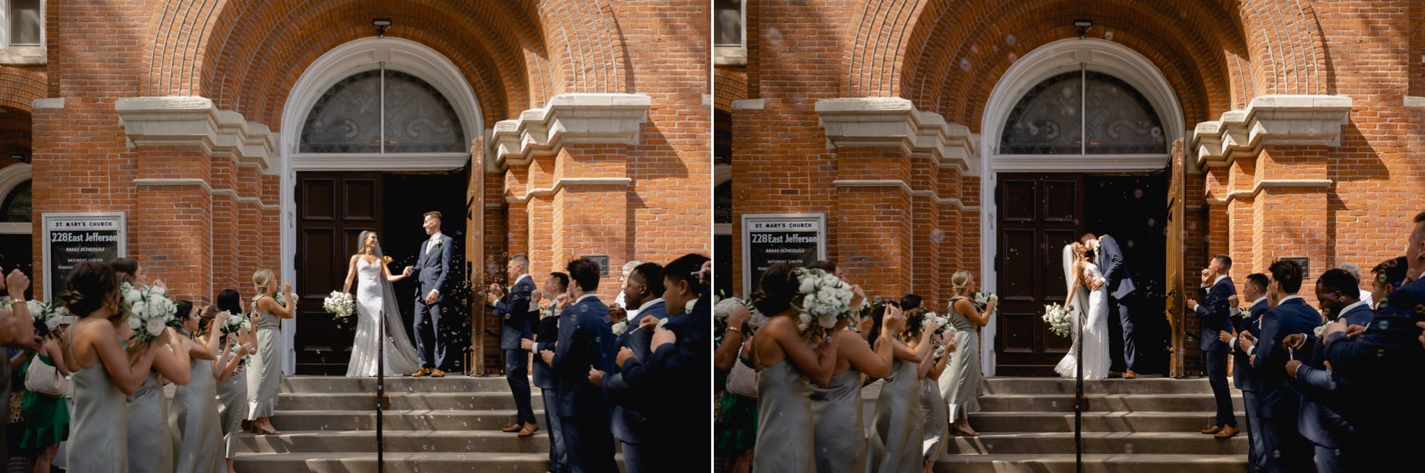 bride and groom church exit photos