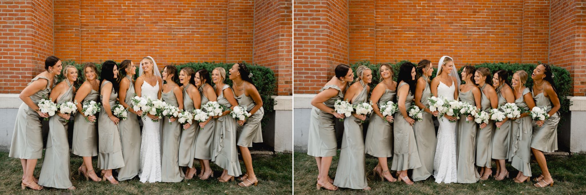 bride and bridemaids portrait outside of church