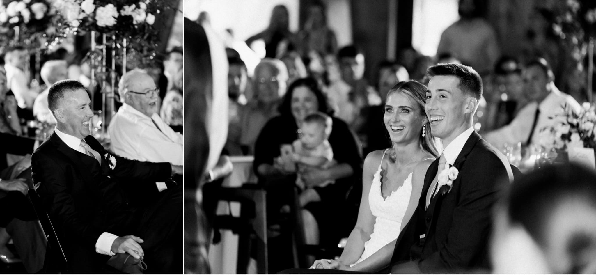 candid laughs during wedding speeches