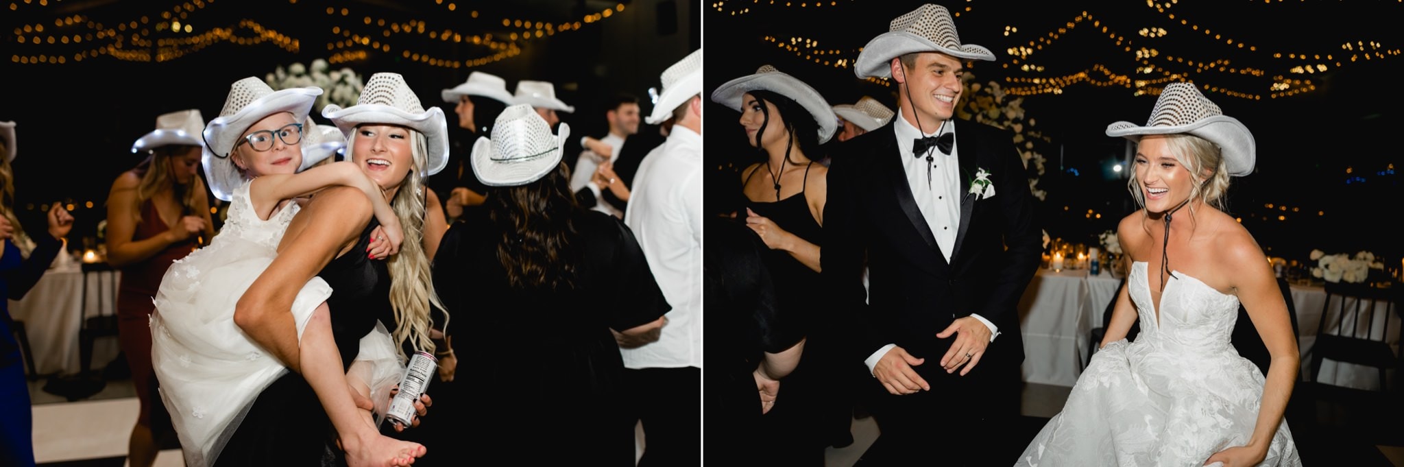 bride and groom cowboy hat photos