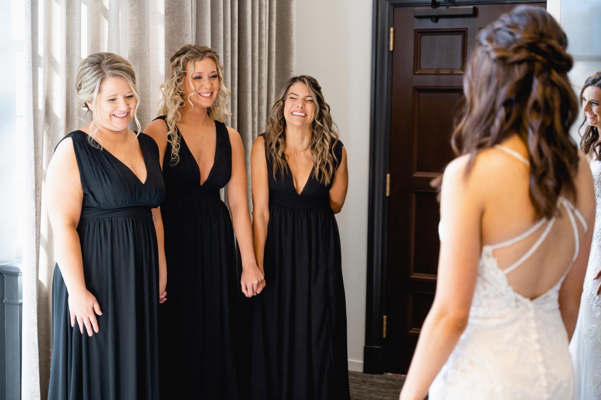 bride reveal to bridesmaids at the tea room