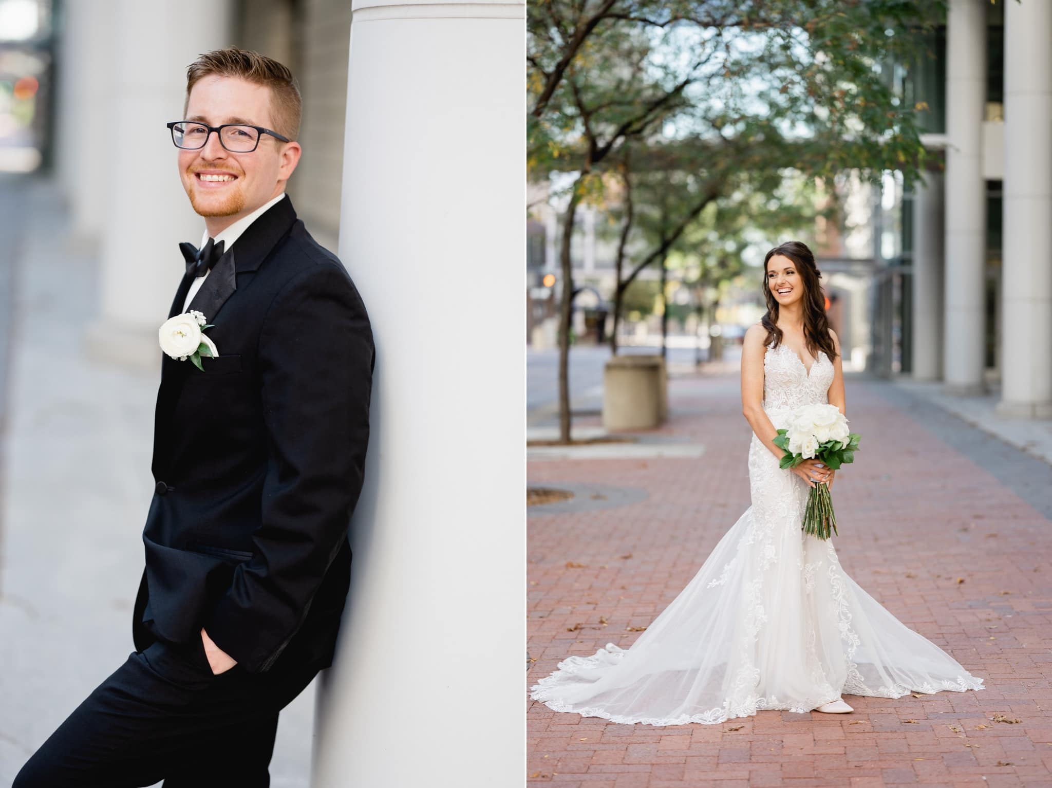 bride and groom portraits downtown des moines