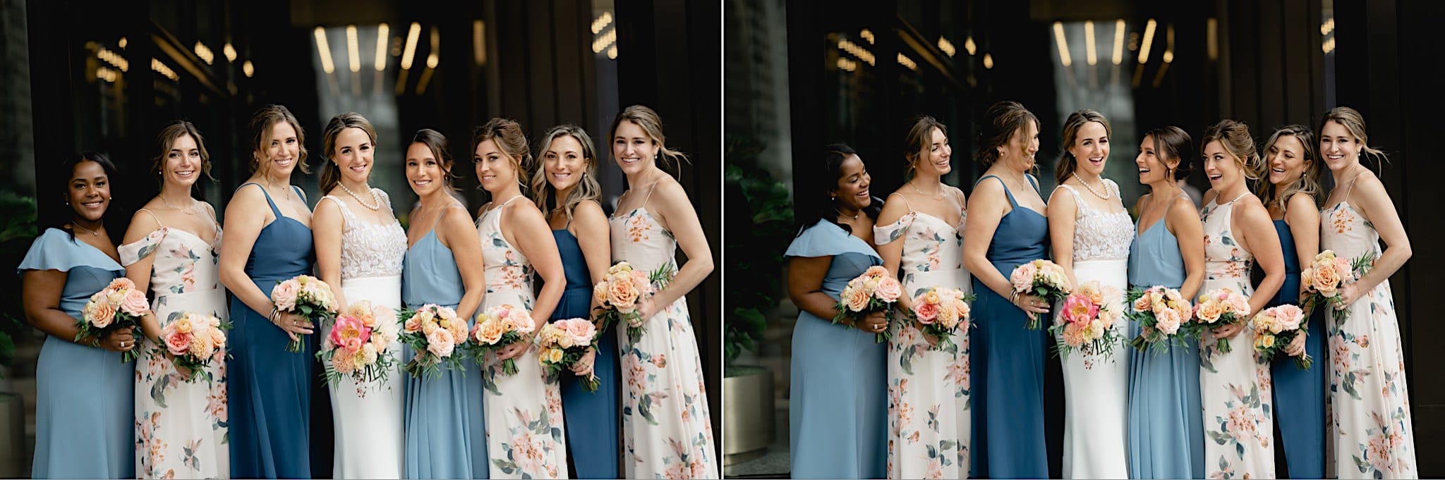 bride and bridesmaid photos in downtown Chicago