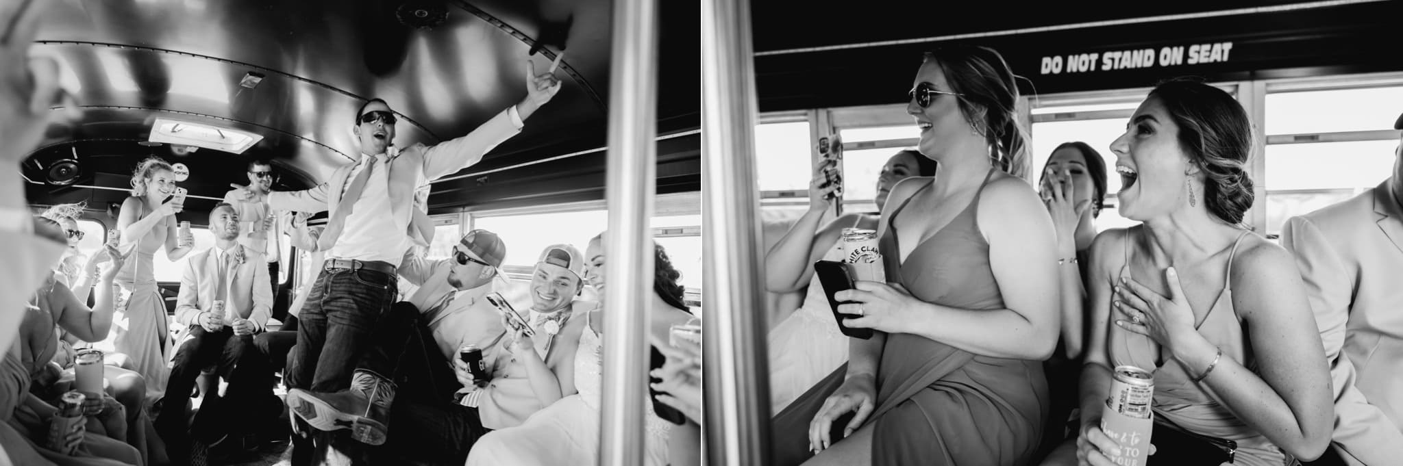 fun on a wedding party bus