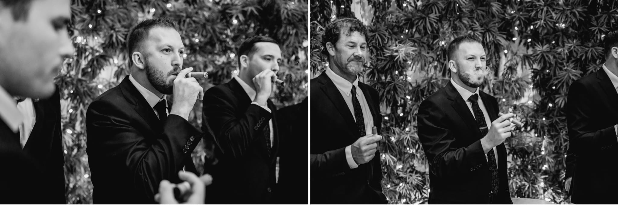 groom smoking a cigar on his wedding day