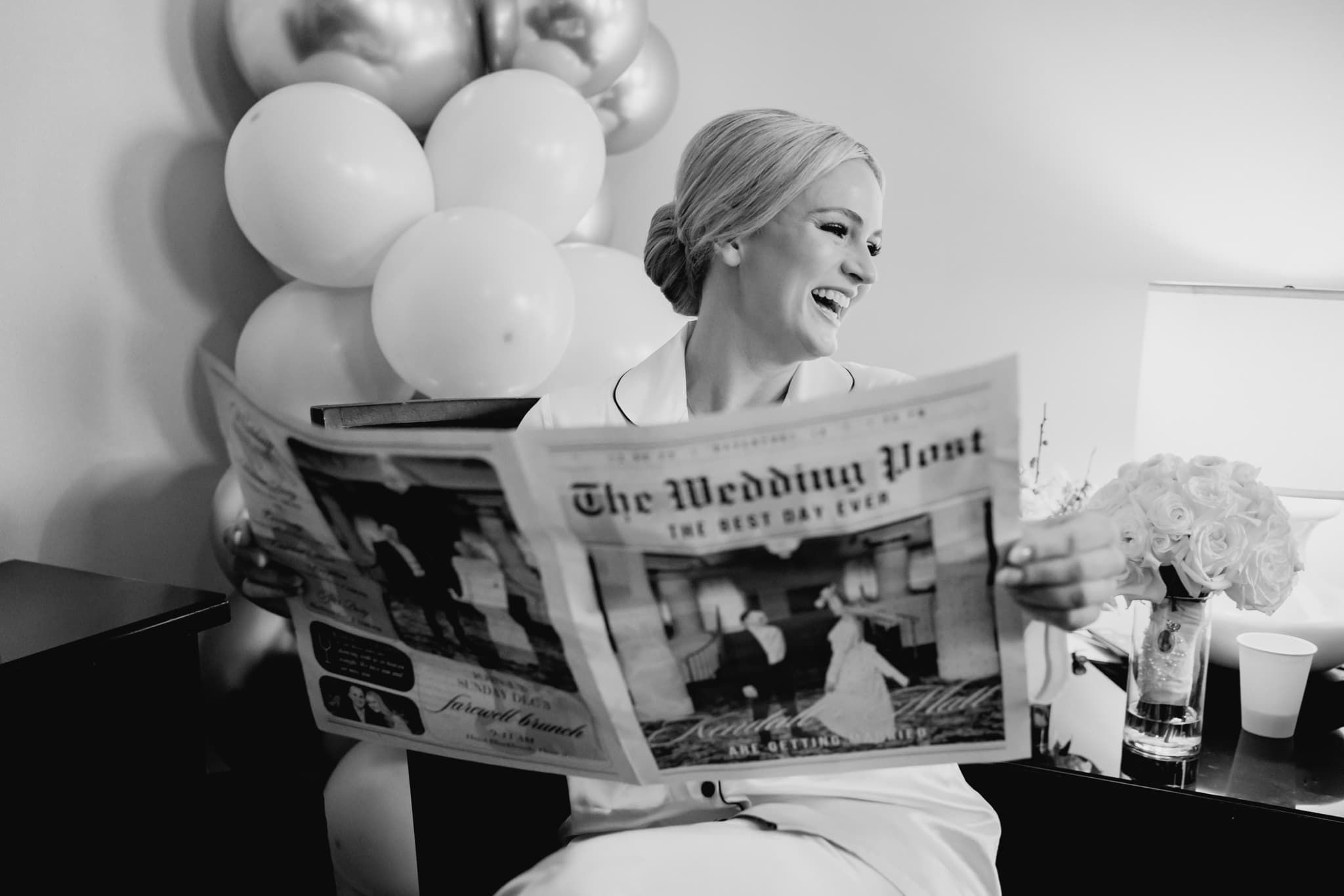bride reading newspaper